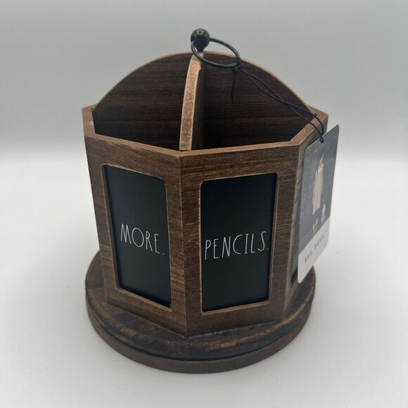 NEW Rae Dunn Dark Wood “Pens” & “Pencils” Lazy Susan Office Organizer - Picture 1 of 5